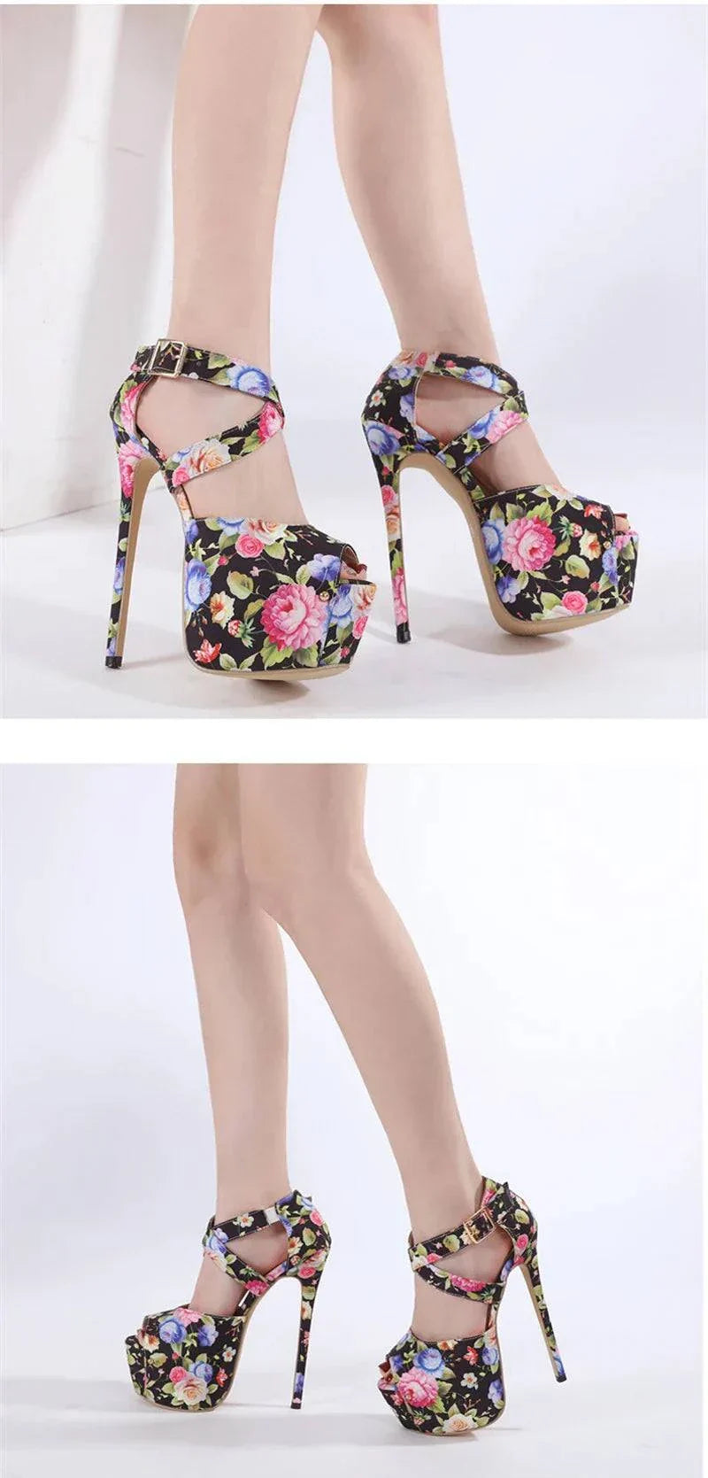 VougeVamp Floral Cloth Platform Pumps - Peep Toe 16CM High Heel Party Shoes for Women