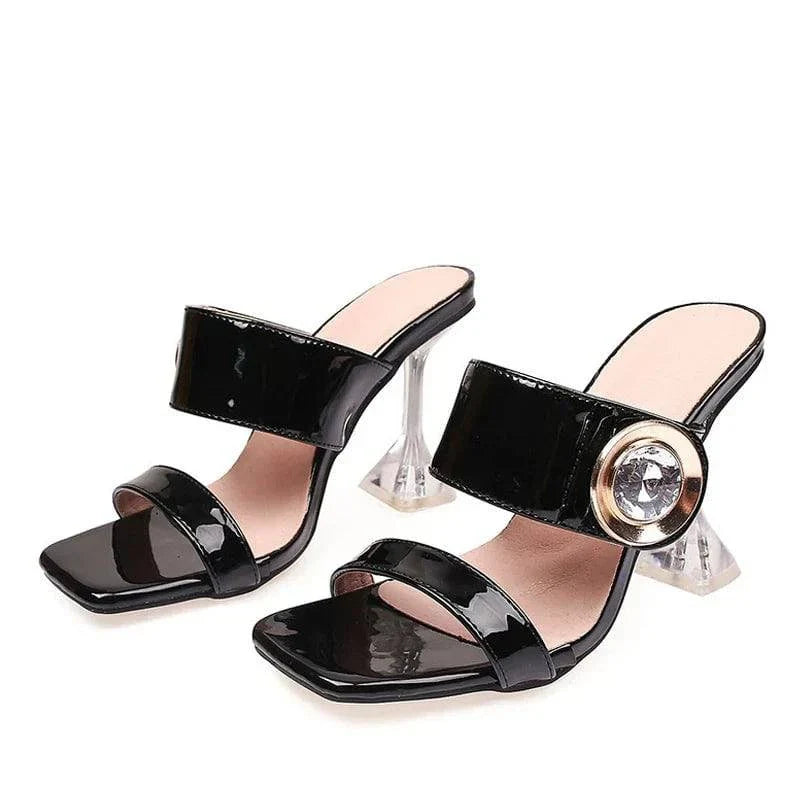 VougeVamp Transparent Metal Crystal Buckle Slippers - 9CM High Heel Party Sandals for Women