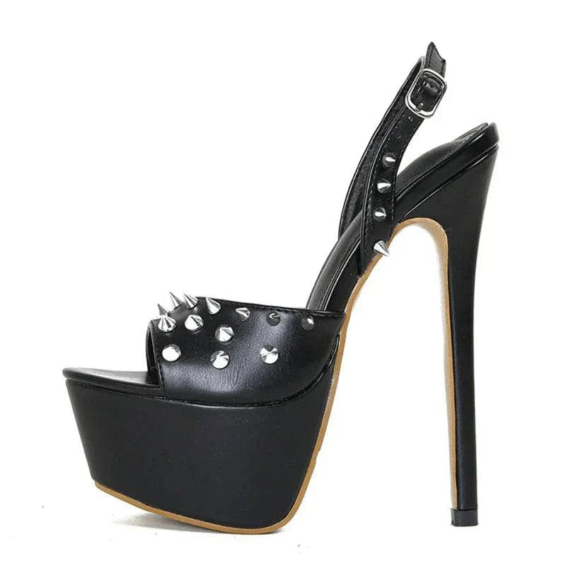 VougeVamp Metal Rivet Platform Sandals - Peep Toe High Heel Wedding Shoes for Women