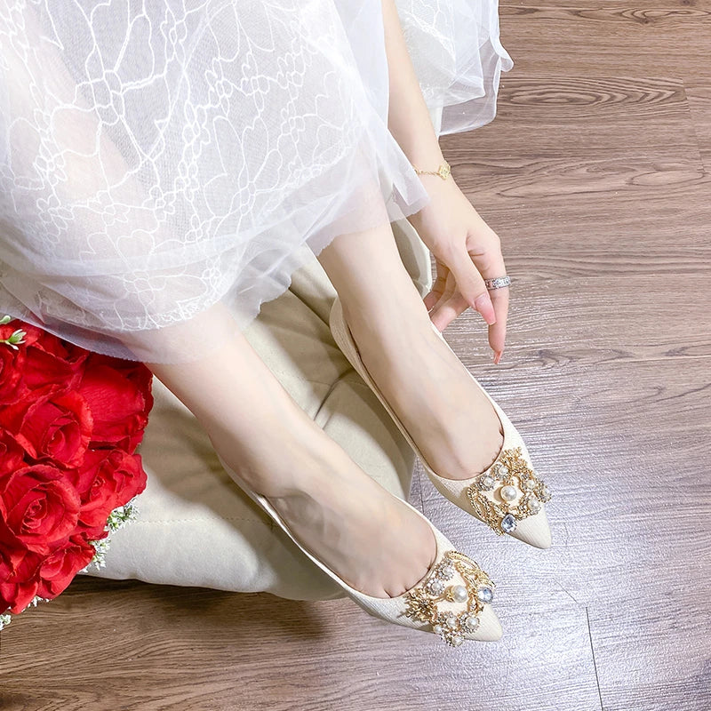 Women's High Heels Pointed Toe with Shaped Heel and Square Buckle, 5cm-7cm Wedding and Banquet Shoes