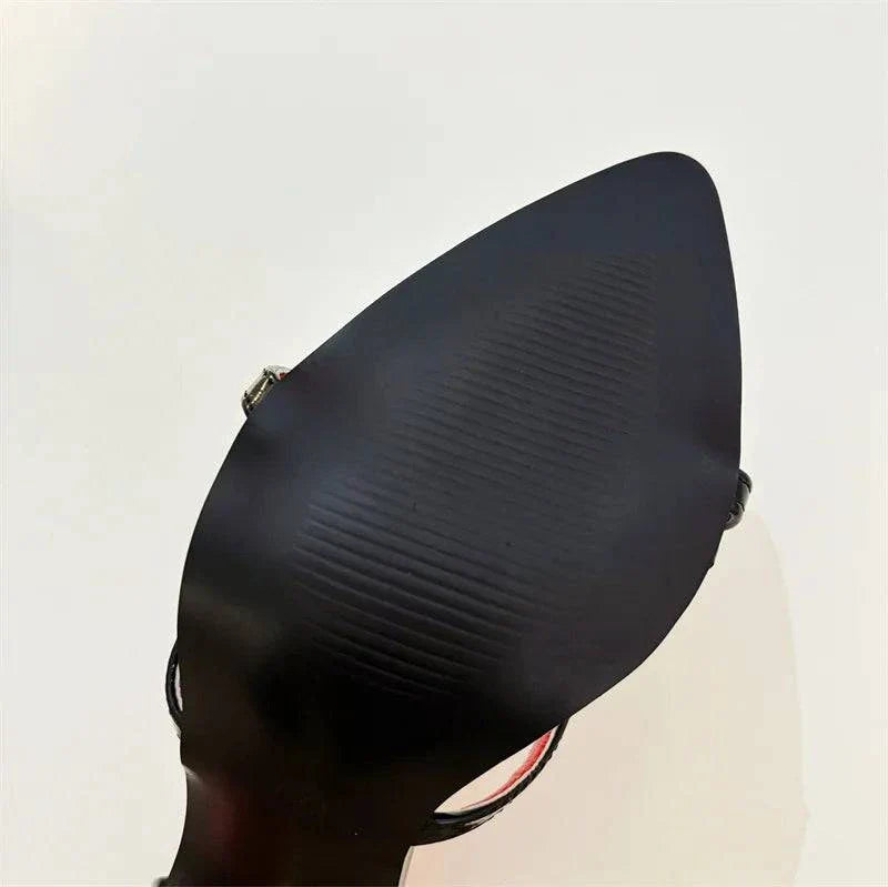 VougeVamp Gold Silver Ankle Cover Strap Sandals - Pointed Open Toe High Heel Party Shoes for Women