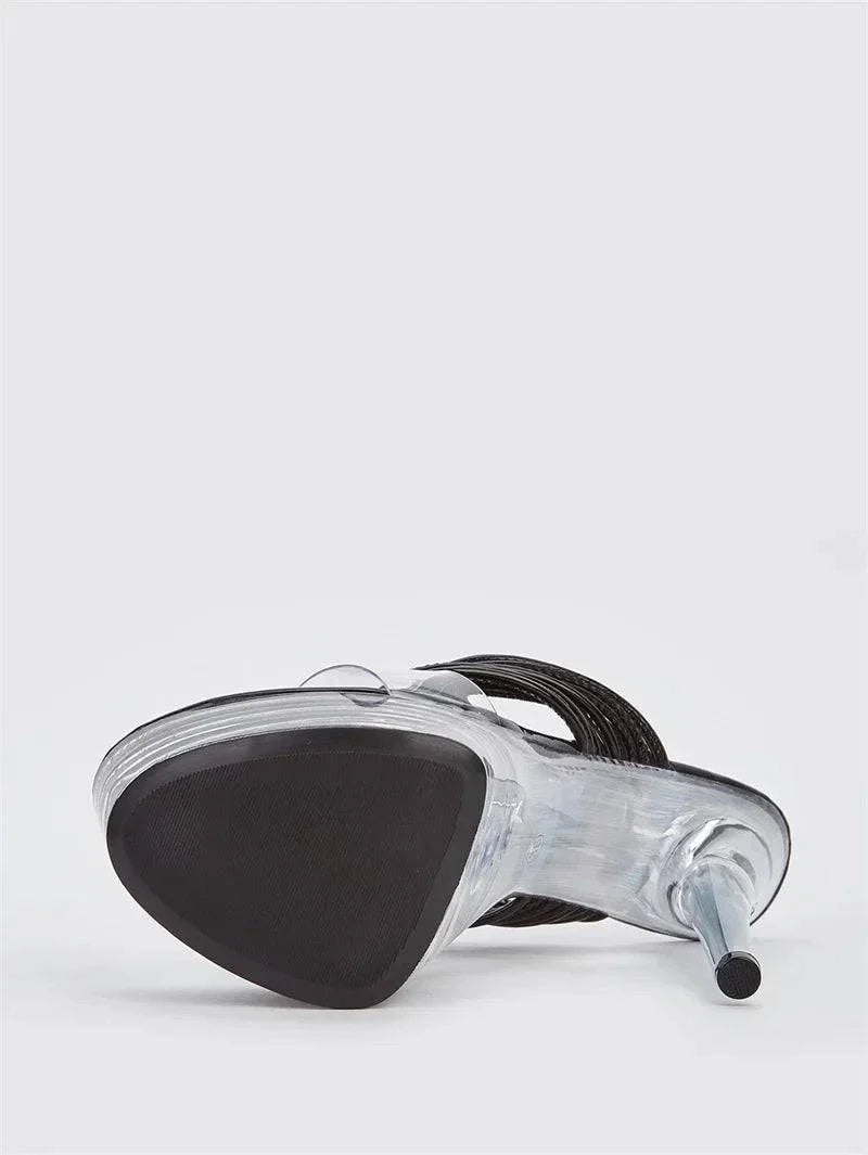 VougeVamp Sequined Transparent Platform Slippers - Open Toe High Heel Banquet Sandals for Women