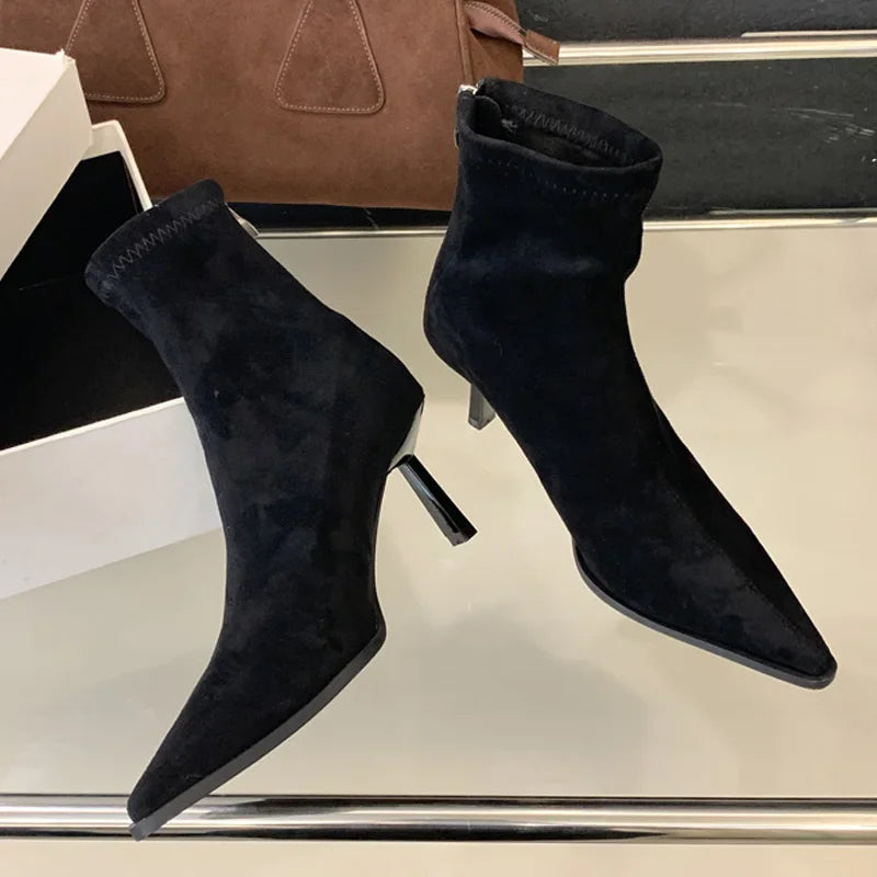 Handmade Leopard Print Pointed Toe Women’s Ankle Boots with Zipper and Thin High Heels - VougeVampUK