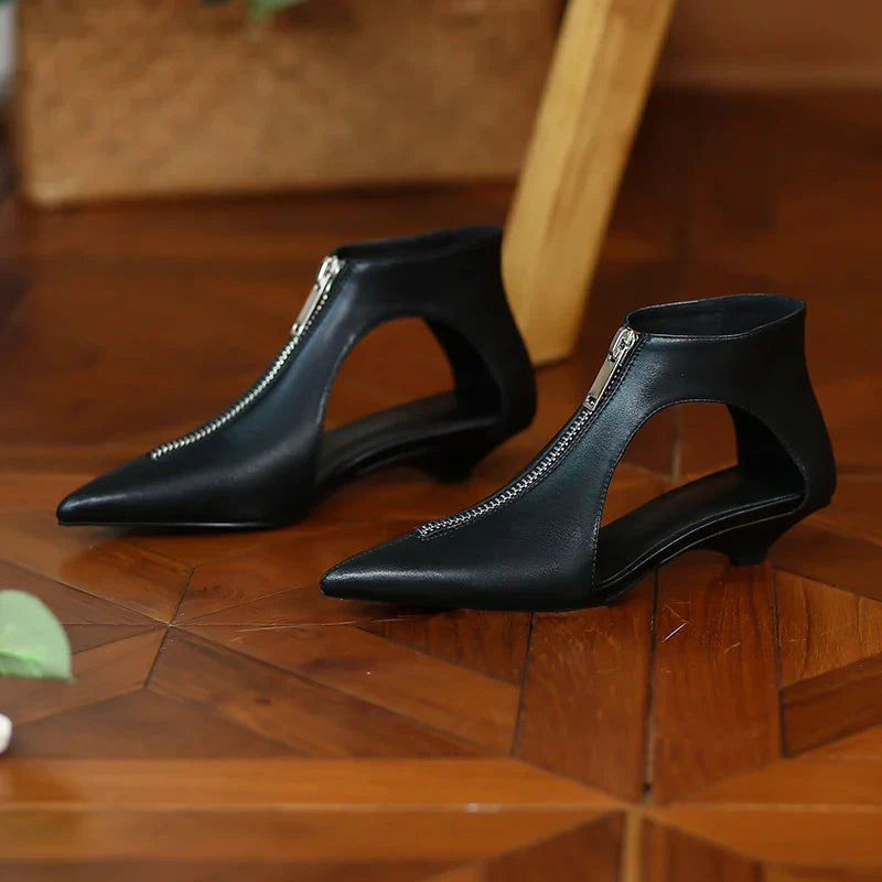 VougeVamp Trendy Leather High Heel Boots – Stylish Zipper Ankle Boots for Spring & Summer Fashion - VougeVampUK