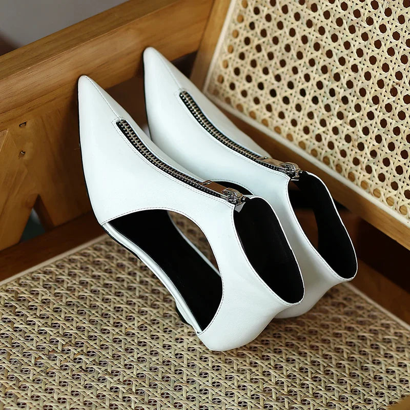 VougeVamp Trendy Leather High Heel Boots – Stylish Zipper Ankle Boots for Spring & Summer Fashion - VougeVampUK