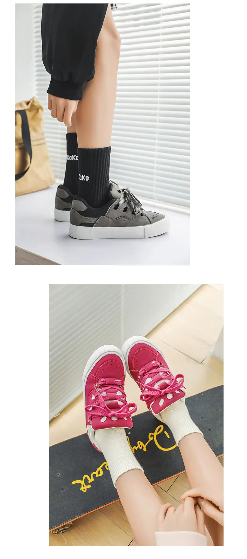 VougeVamp Women's Chunky Platform Sneakers – Trendy Pink Skateboard & Sports Shoes - VougeVampUK