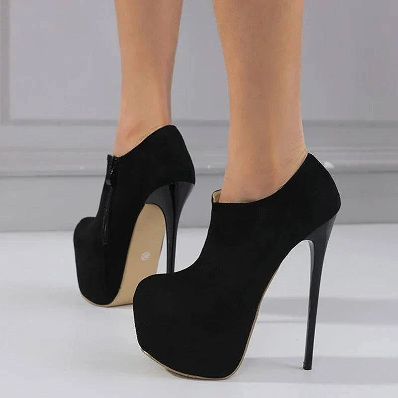 VougeVamp Solid Round Toe Platform Pumps - 16.5CM High Heel Party Shoes for Women