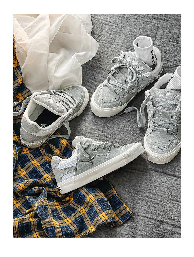 VougeVamp Women's Korean Fashion Canvas Sneakers – Trendy Platform Board Shoes for Casual Wear - VougeVampUK