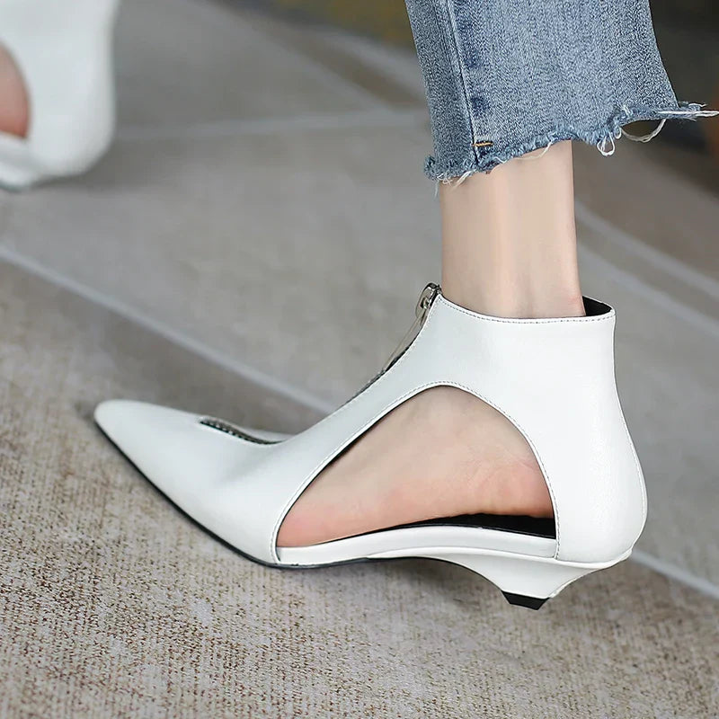 VougeVamp Trendy Leather High Heel Boots – Stylish Zipper Ankle Boots for Spring & Summer Fashion - VougeVampUK