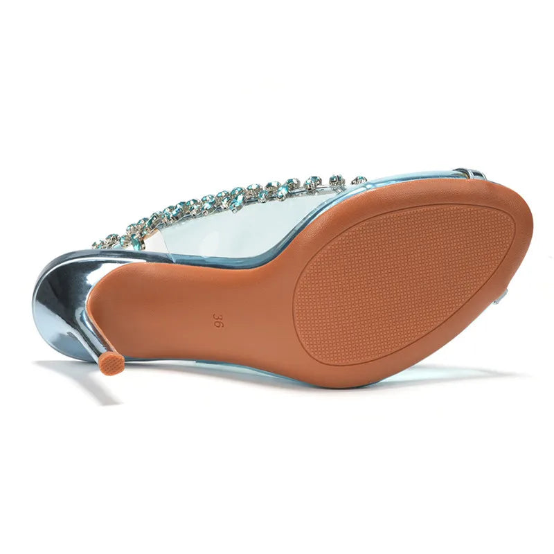 VougeVamp Luxury Crystal Tassel Slingback Pumps – Transparent PVC Peep-Toe High Heels for Weddings & Parties - VougeVampUK