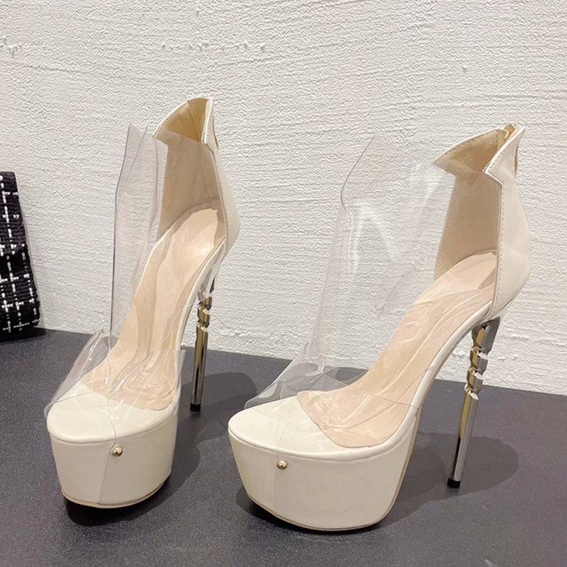 VougeVamp Transparent PVC Platform Pumps - Peep Toe High Heel Party Shoes for Women