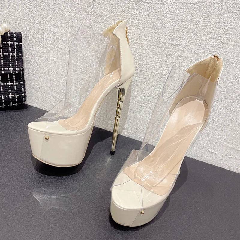 VougeVamp Transparent PVC Platform Pumps - Peep Toe High Heel Party Shoes for Women