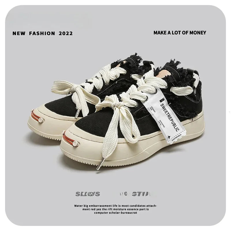 VougeVamp Unisex Summer Canvas Sneakers – Thick Bottom Trendy Street Board Shoes for Casual Wear - VougeVampUK