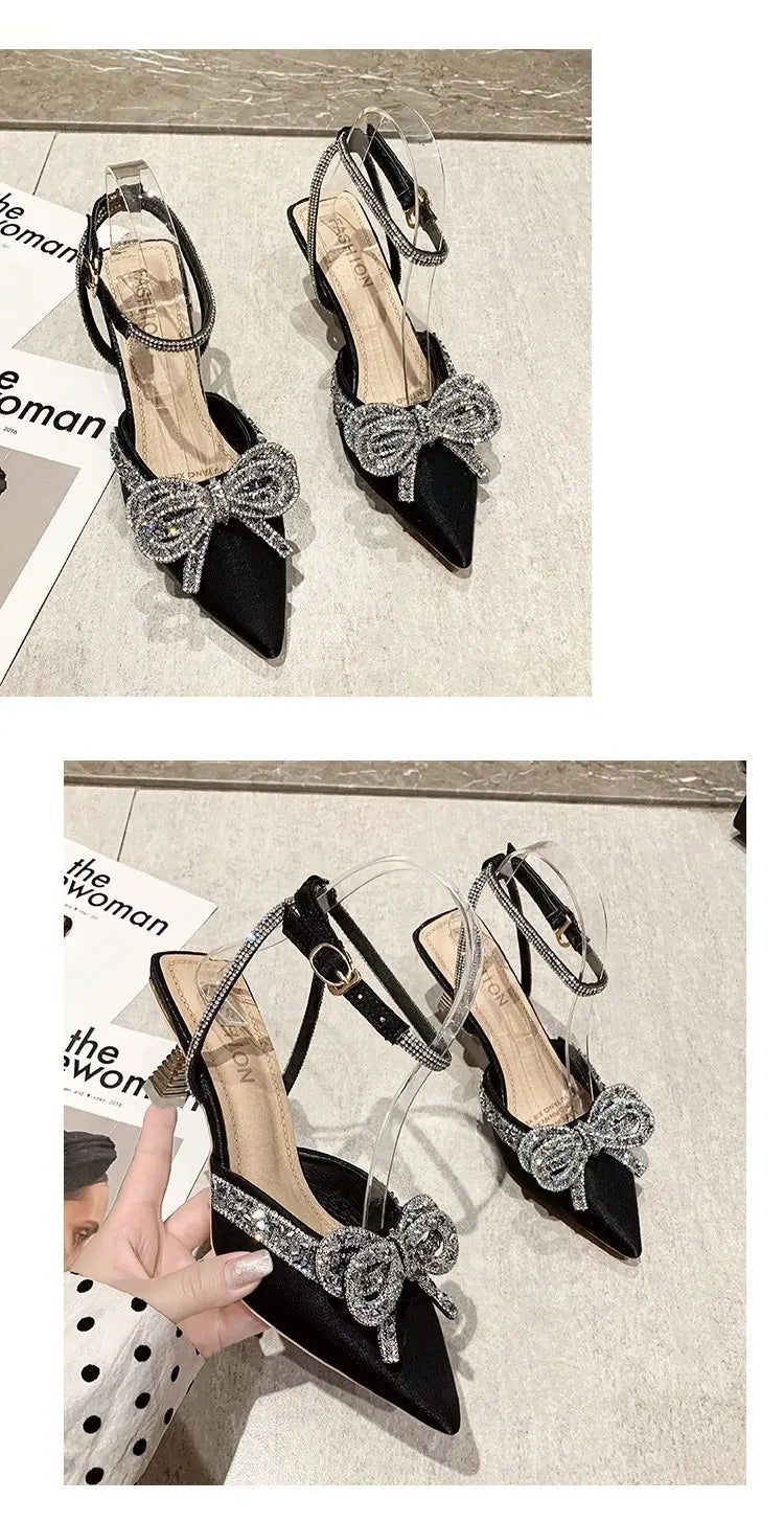 VougeVamp Women's Crystal Bow High Heels – Elegant Fairy-Inspired Sandals for Weddings & Special Occasions