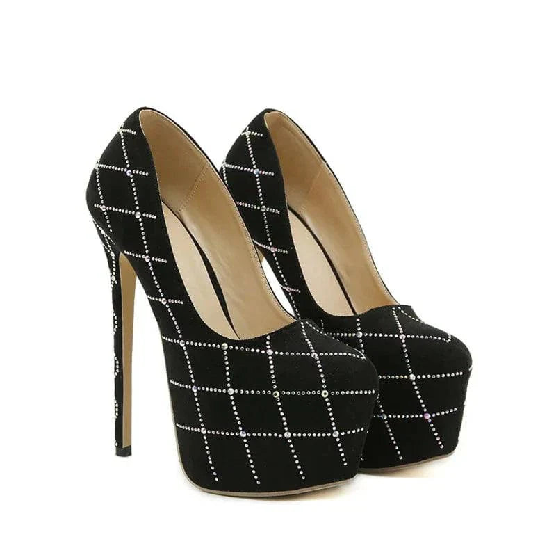 VougeVamp Women’s Catwalk Super High Heels – Crystal Rhinestone Platform Pumps for Parties and Banquets