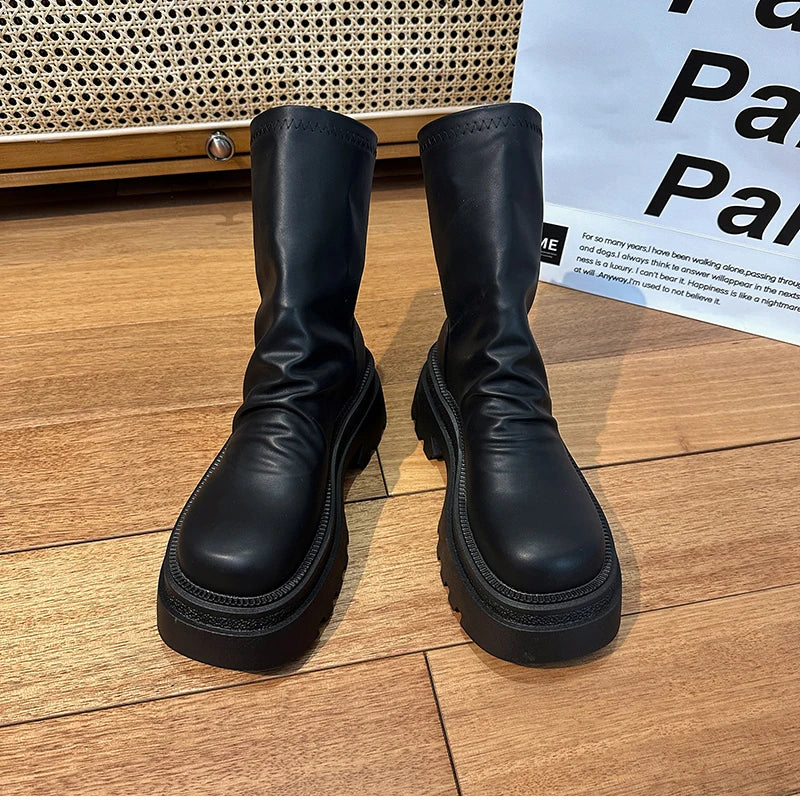 VougeVamp Platform Heel Ankle Booties – Retro Style Short Boots with Back Zipper - VougeVampUK