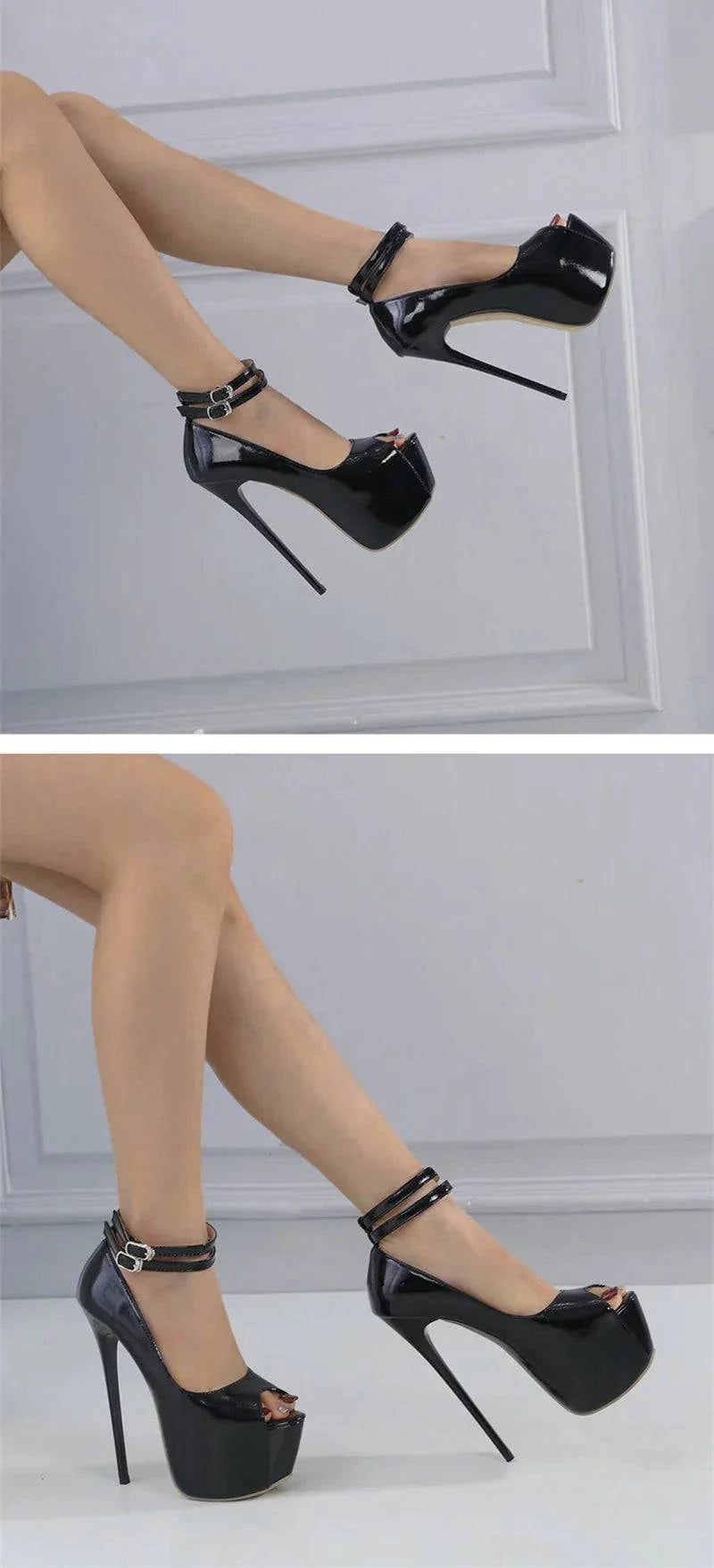 VougeVamp Women’s Double Buckle Strap Platform Sandals – Sexy Peep-Toe 16.5CM Super High Heels for Parties and Events
