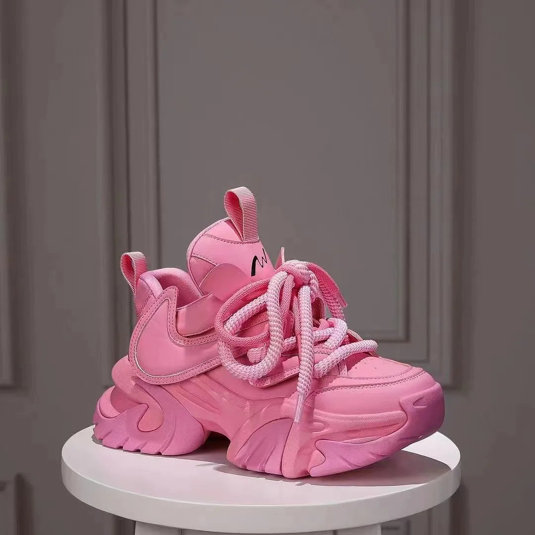 VougeVamp Women's Thick-Soled Sneakers – Height Increasing Breathable Lace-Up Sports Shoes - VougeVampUK