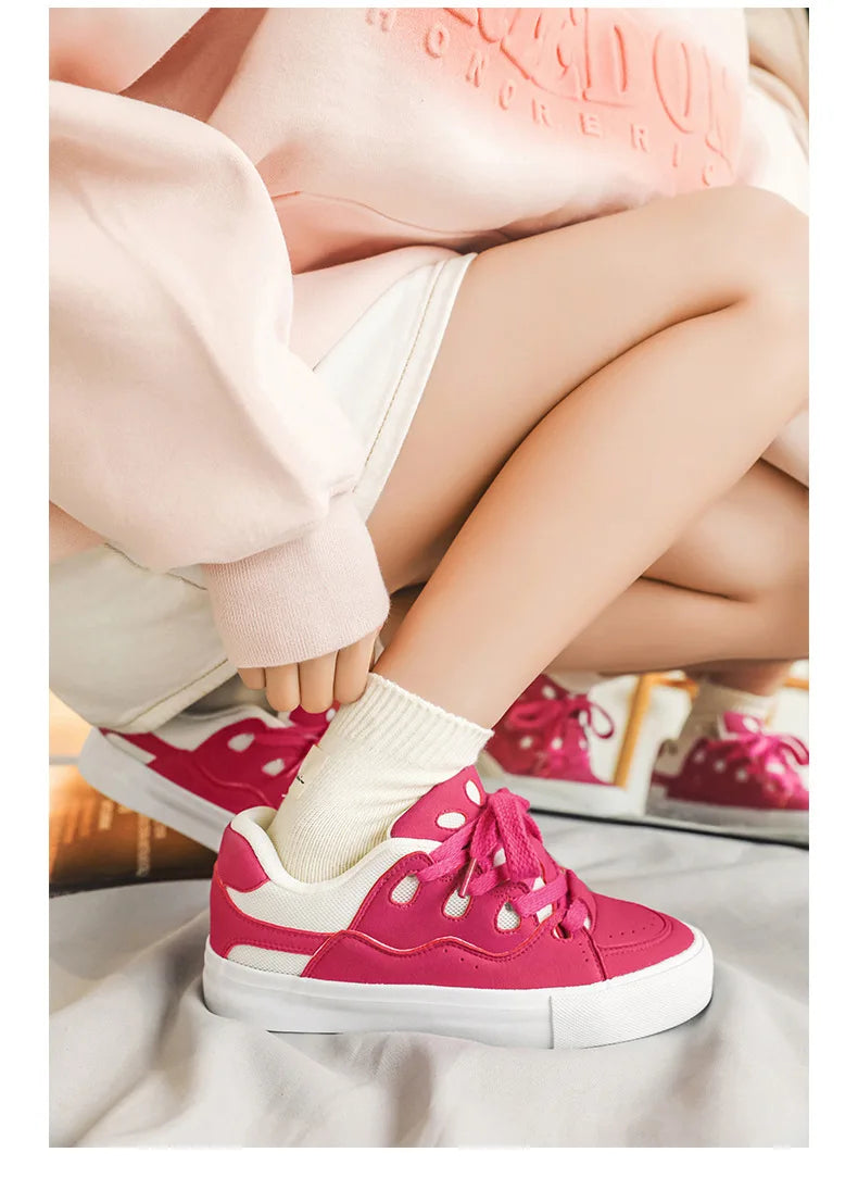 VougeVamp Women's Chunky Platform Sneakers – Trendy Pink Skateboard & Sports Shoes - VougeVampUK