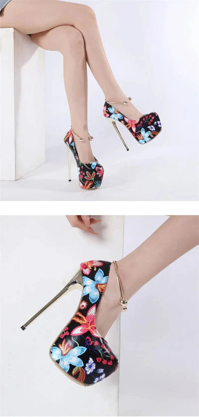 VougeVamp Women’s 16CM Extreme High Heels – Sexy Slingback Platform Pumps with Metal Ankle Strap for Parties and Pole Dancing