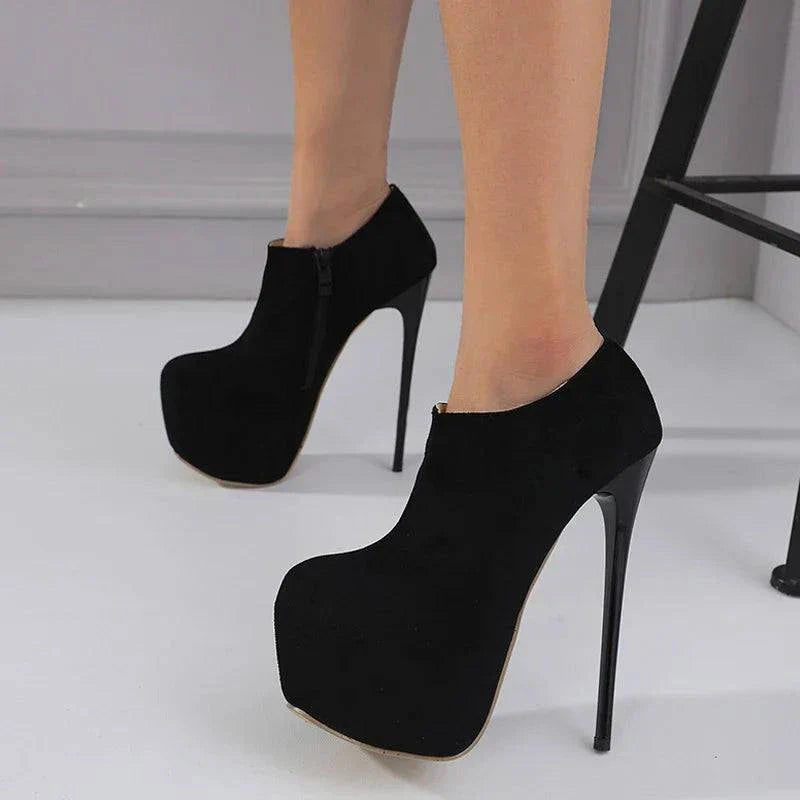 VougeVamp Solid Round Toe Platform Pumps - 16.5CM High Heel Party Shoes for Women