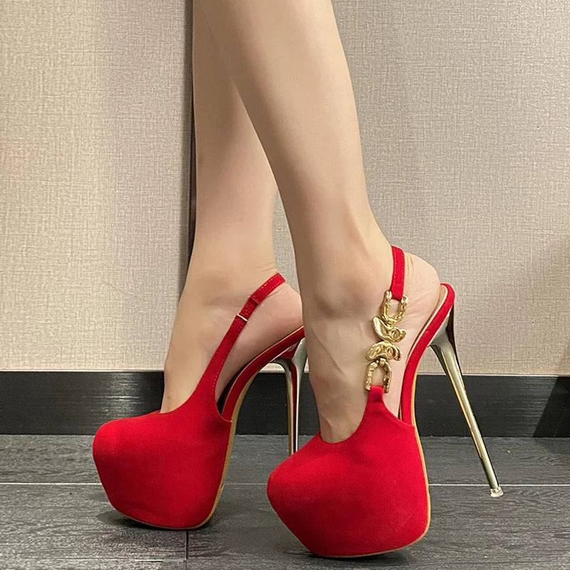 VougeVamp Metal Butterfly Chain Platform Pumps - Round Toe High Heel Wedding Shoes for Women