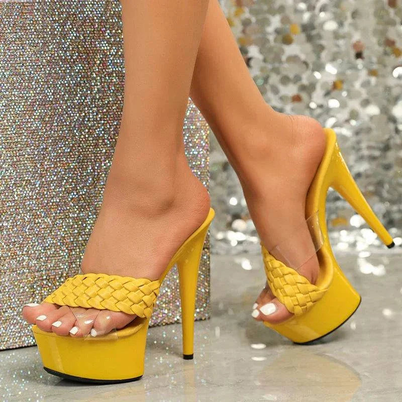 VougeVamp Women’s Open-Toe Platform Slippers – Super High Stiletto Heels for Summer Parties and Events