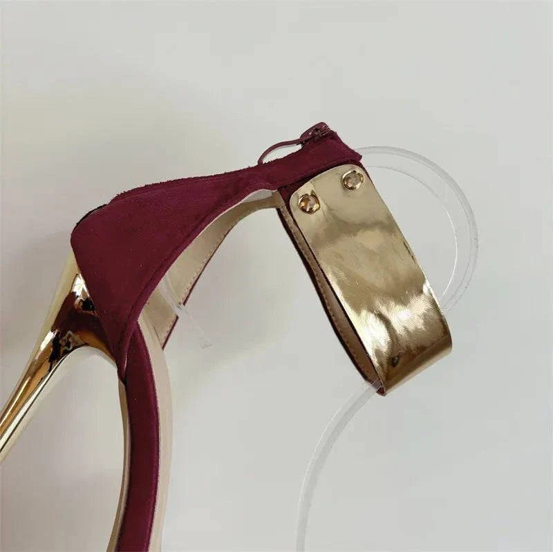 VougeVamp Metal Ankle Zip Platform Sandals - 16CM High Heel Party Shoes for Women