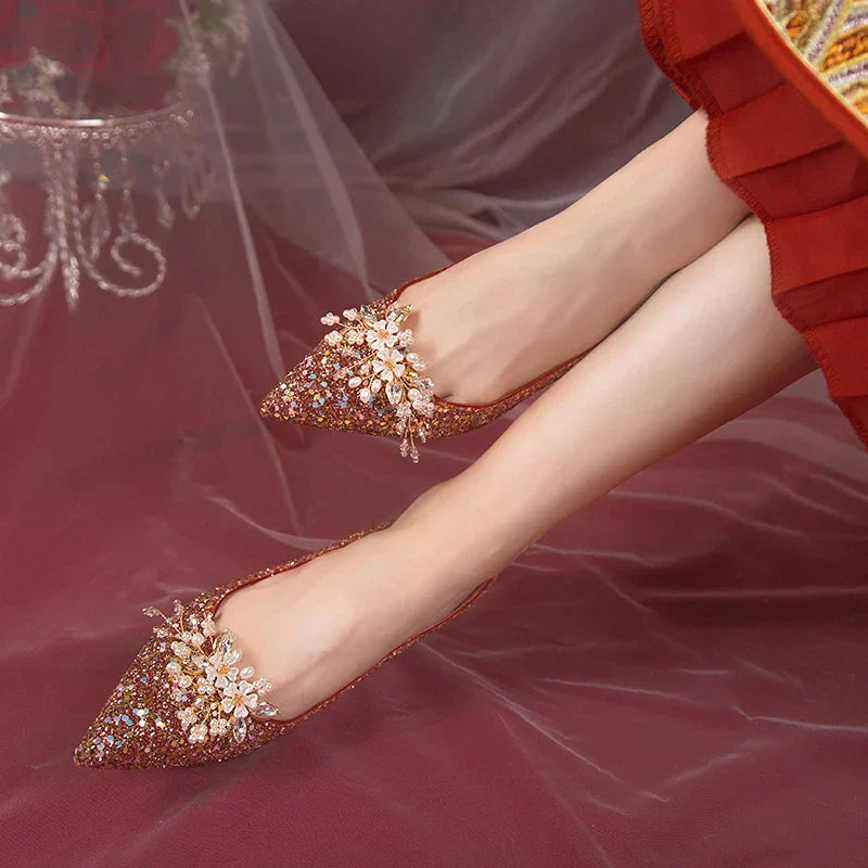 VougeVamp Pearl Flower Bridal Pumps – Elegant Bling High Heels for Weddings & Parties