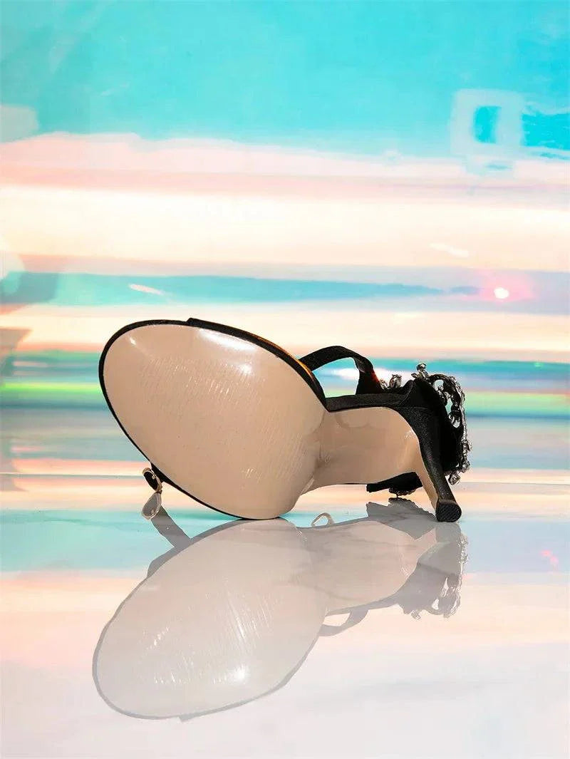 VougeVamp Crystal Diamond Strap Sandals - Open Toe High Heel Wedding Shoes for Women