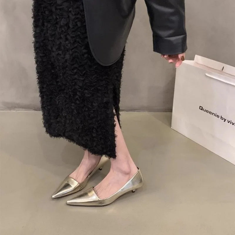 Women's Patent Leather Pointed Toe Heels – Elegant Gold & Silver Pumps for Weddings & Formal Events