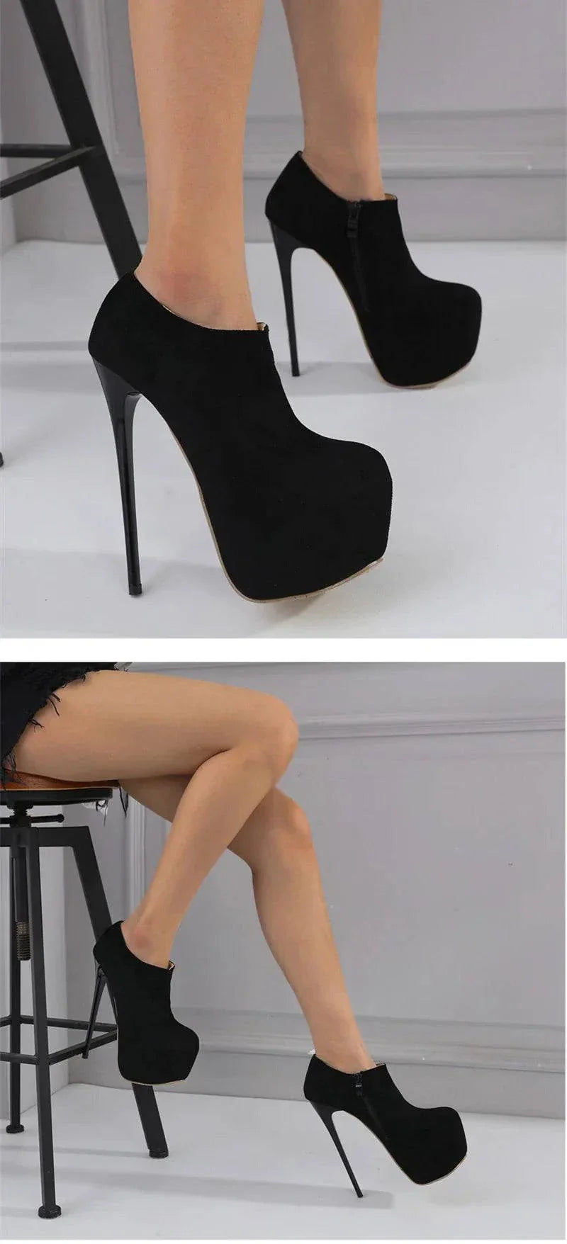 VougeVamp Solid Round Toe Platform Pumps - 16.5CM High Heel Party Shoes for Women