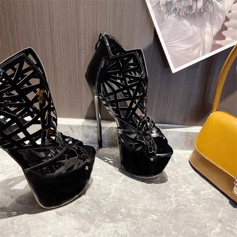 VougeVamp Peep Toe Platform Ankle Boots - High Heel Runway Shoes for Women