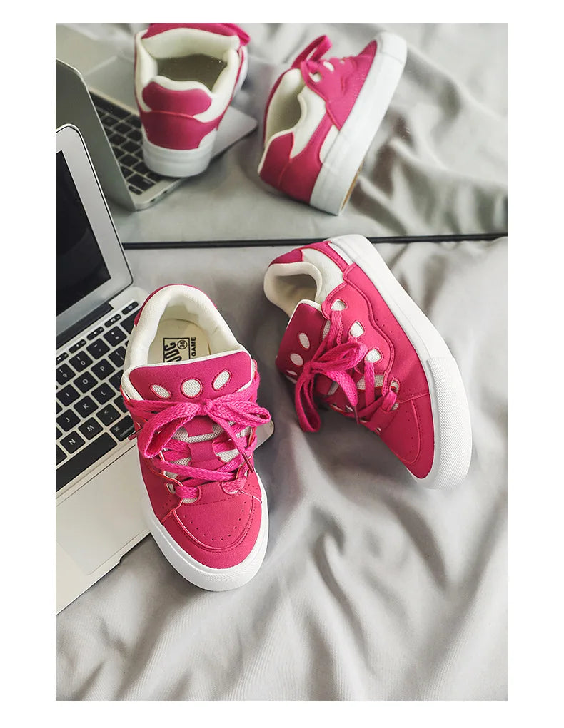VougeVamp Women's Chunky Platform Sneakers – Trendy Pink Skateboard & Sports Shoes - VougeVampUK