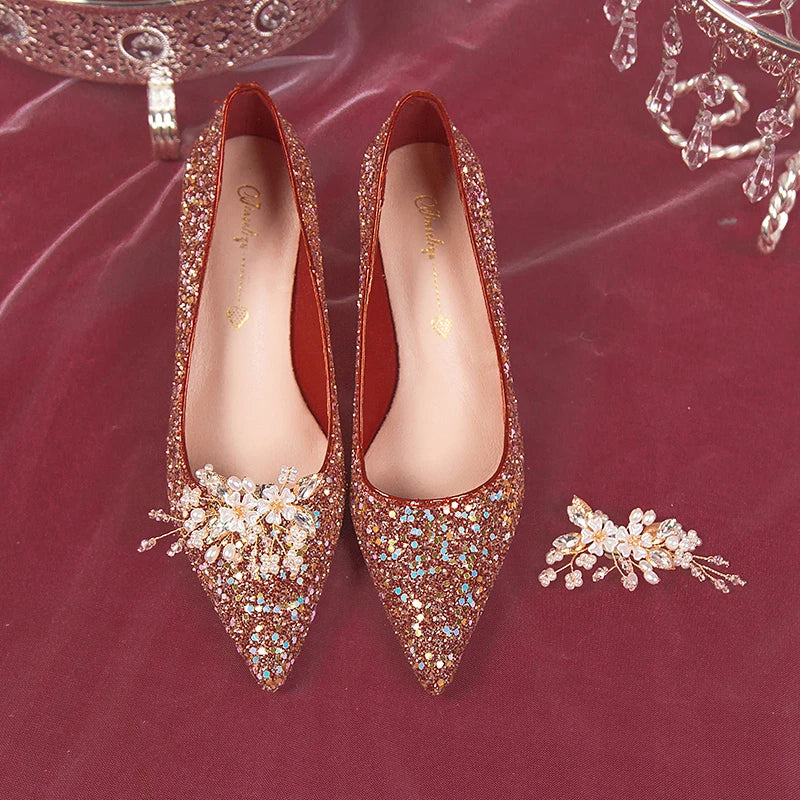 VougeVamp Pearl Flower Bridal Pumps – Elegant Bling High Heels for Weddings & Parties