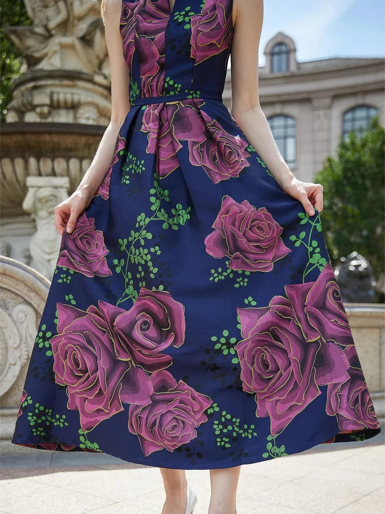 VougeVamp Elegant Women Long Maxi Jacquard Dress - Sleeveless Boho Floral Vintage Party Gown - VougeVampUK