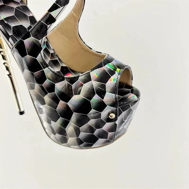 VougeVamp Women’s Snake Print Peep-Toe Platform Pumps – Sexy Buckle Strap High Heels for Summer Banquets and Parties