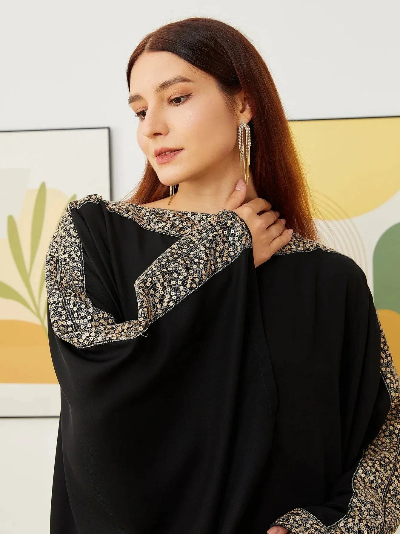 VougeVamp Ultra Black Nida Abaya Muslim Party Dress - Women’s Long Loose Kaftan Dubai Islamic Robe - VougeVampUK