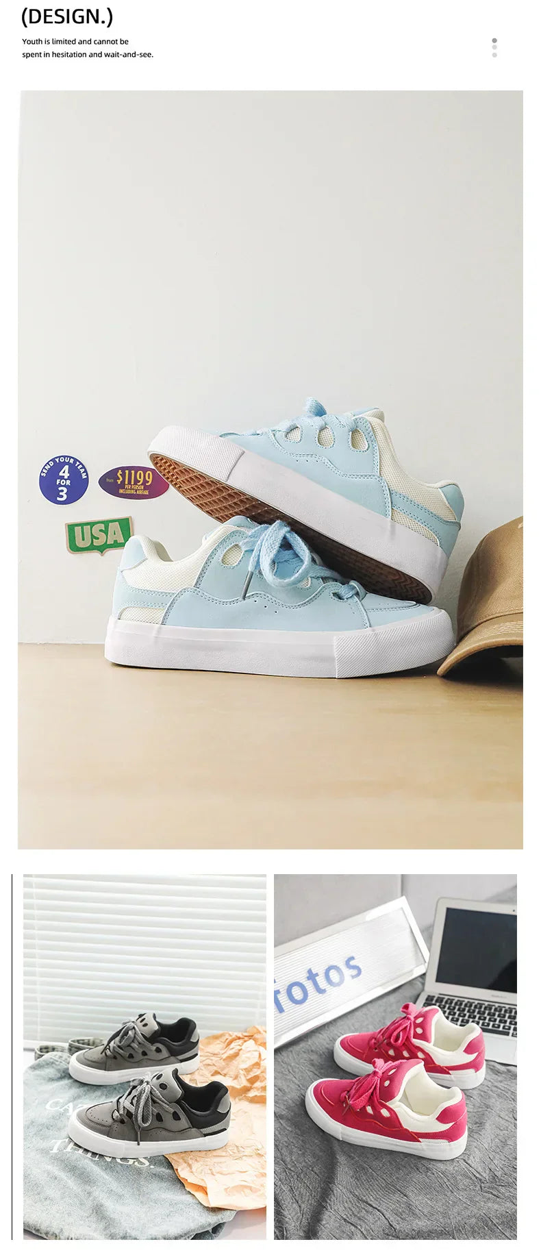 VougeVamp Women's Chunky Platform Sneakers – Trendy Pink Skateboard & Sports Shoes - VougeVampUK