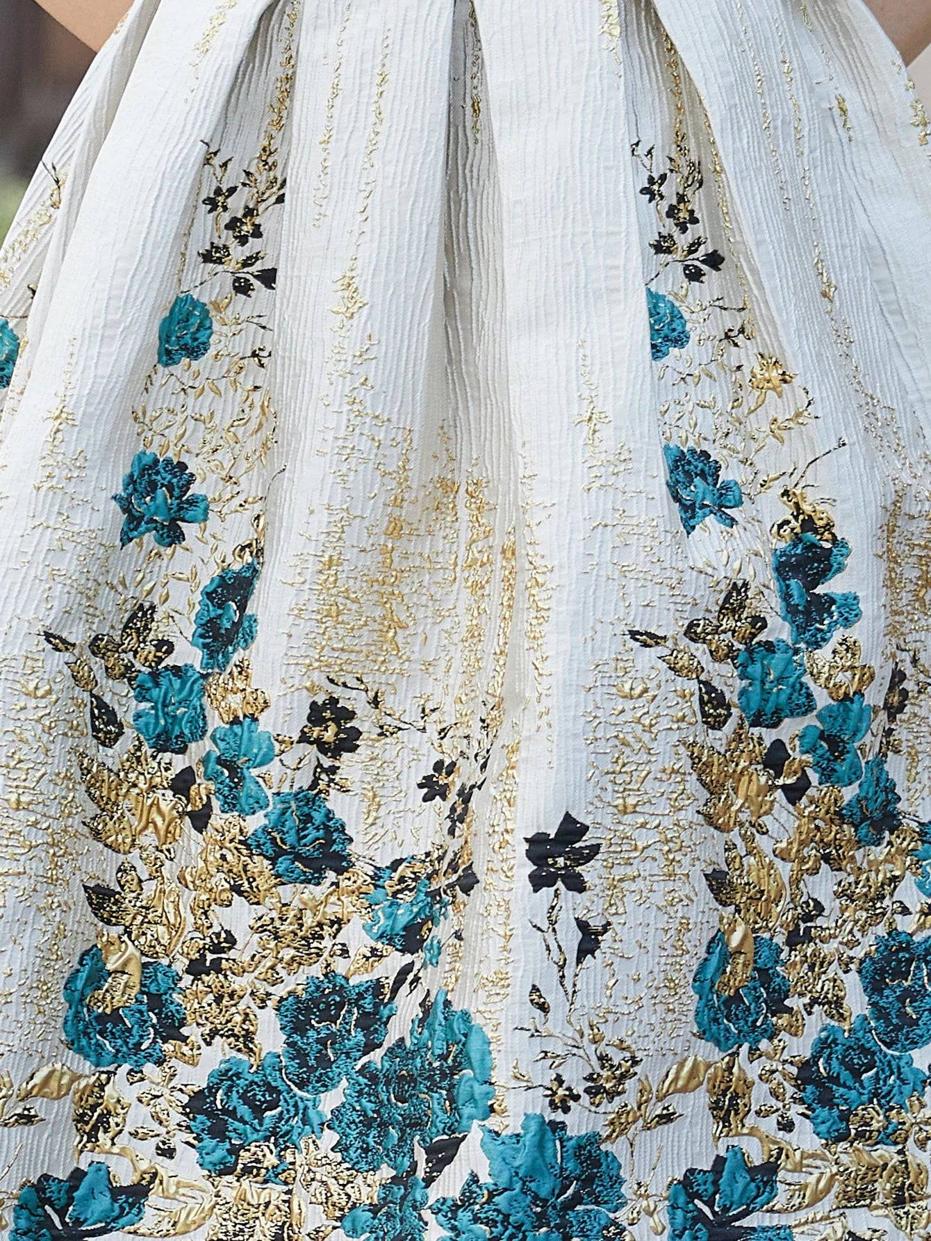 VougeVamp Luxury Women Jacquard Mid-Calf Dress - Floral A-Line Evening Gown with Three-Quarter Sleeves - VougeVampUK