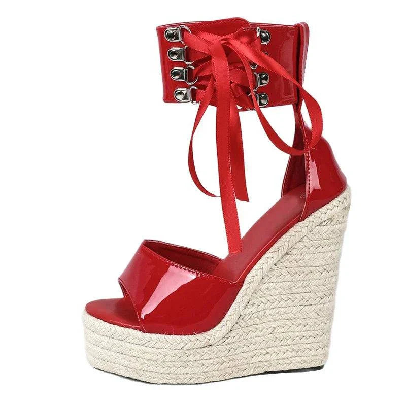 VougeVamp Straw Rope Weave Platform Wedge Sandals - Open Toe High Heel Party Shoes for Women - VougeVampUK