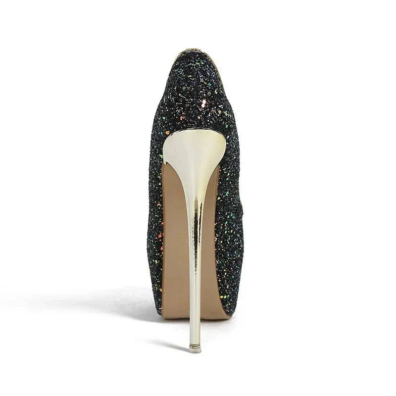 VougeVamp Women’s Sequined Peep-Toe Platform Pumps – Extreme High Heels for Parties, Nightclubs, and Weddings
