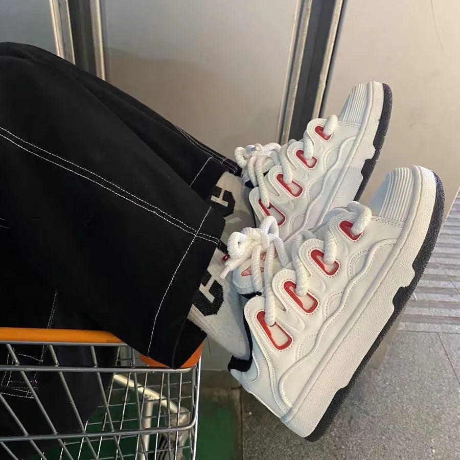 VougeVamp Chunky Retro Sneakers – Plus Size 41 42 Women's Casual Fashion Shoes with Thick Sole - VougeVampUK