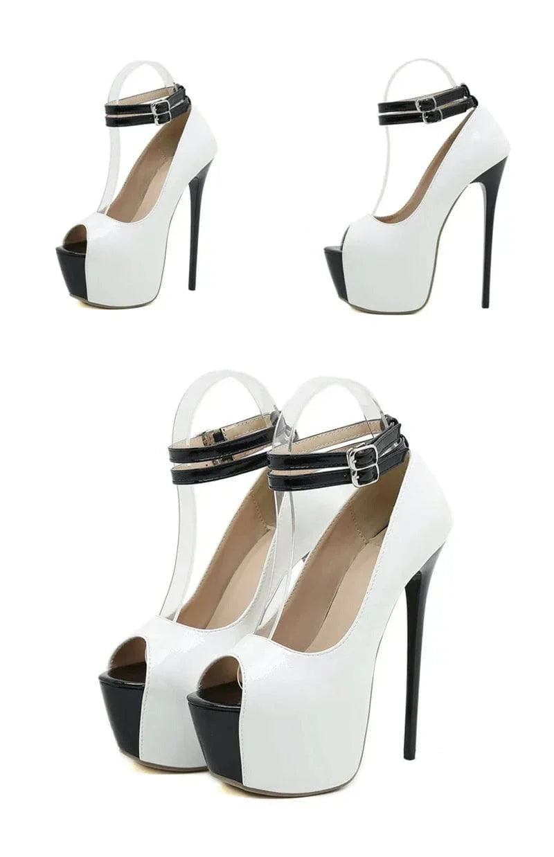 VougeVamp Women’s Double Buckle Strap Platform Sandals – Sexy Peep-Toe 16.5CM Super High Heels for Parties and Events