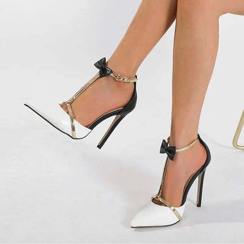 VougeVamp Bowknot Ankle Strap Pumps - Pointed Toe 11.5CM High Heel Party Shoes for Women