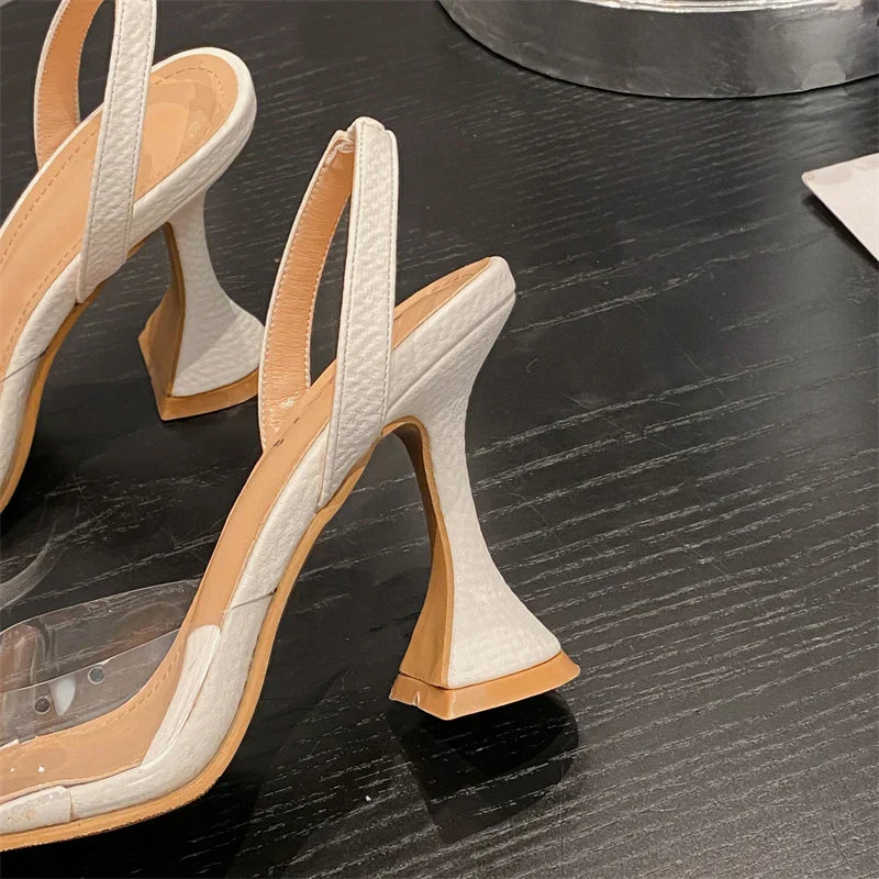 VougeVamp White Pearl Bowknot Pumps – Sexy Pointed Toe Transparent High Heels for Weddings & Proms