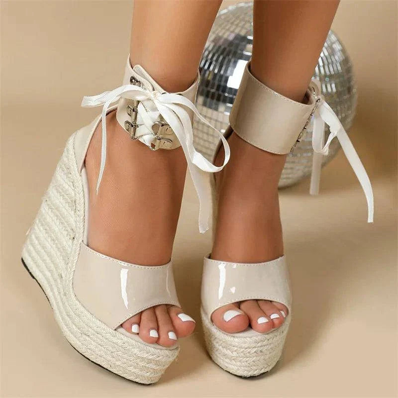 VougeVamp Straw Rope Weave Platform Wedge Sandals - Open Toe High Heel Party Shoes for Women - VougeVampUK