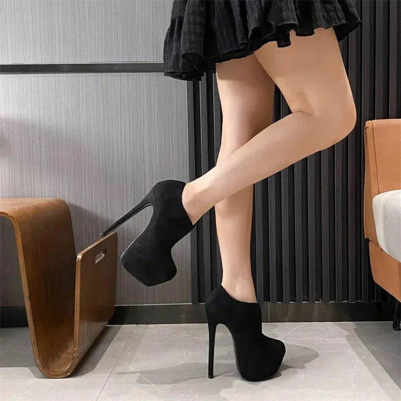 VougeVamp Black Platform Pumps - Round Toe High Heel Party Shoes for Women, Sizes 35-45