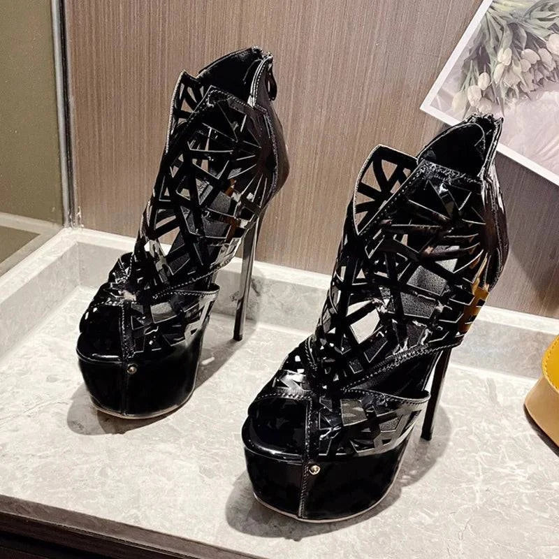 VougeVamp Peep Toe Platform Ankle Boots - High Heel Runway Shoes for Women