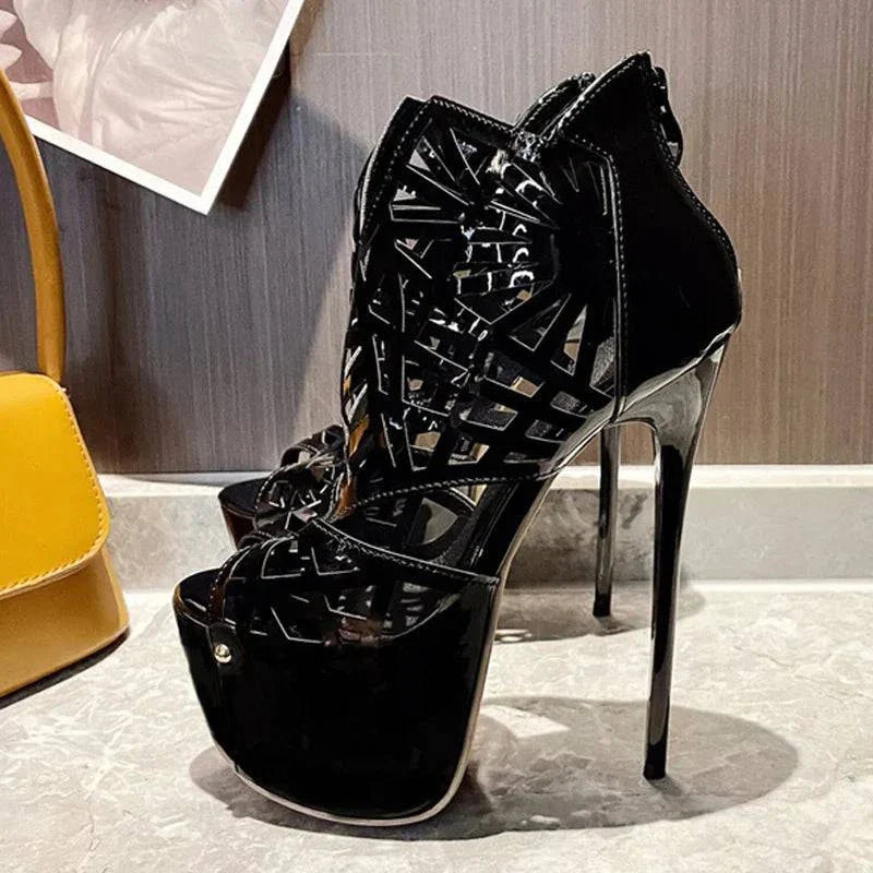 VougeVamp Peep Toe Platform Ankle Boots - High Heel Runway Shoes for Women